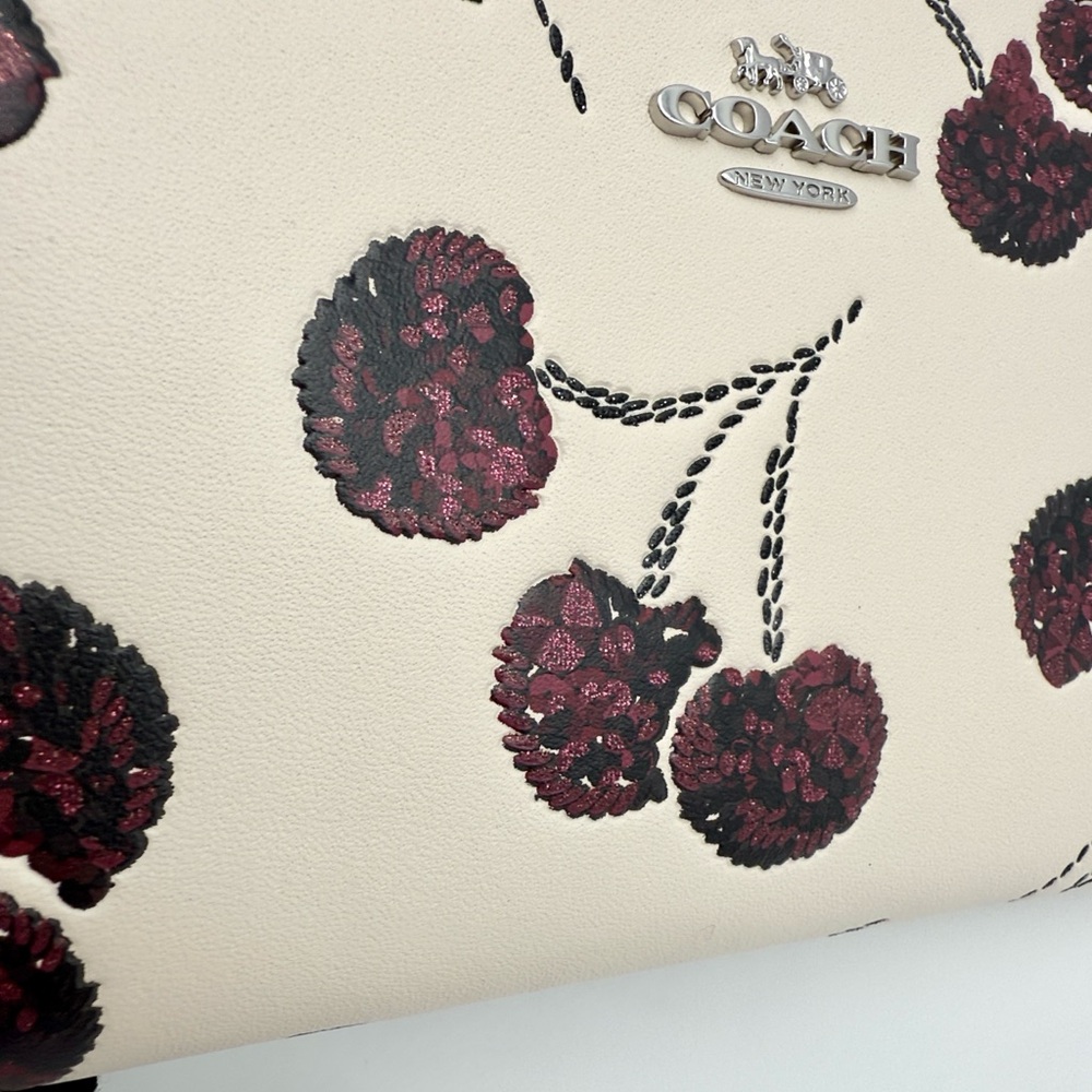 Coach Long Zip Around Wallet With Cherry Print Chalk - Picture 2 of 14